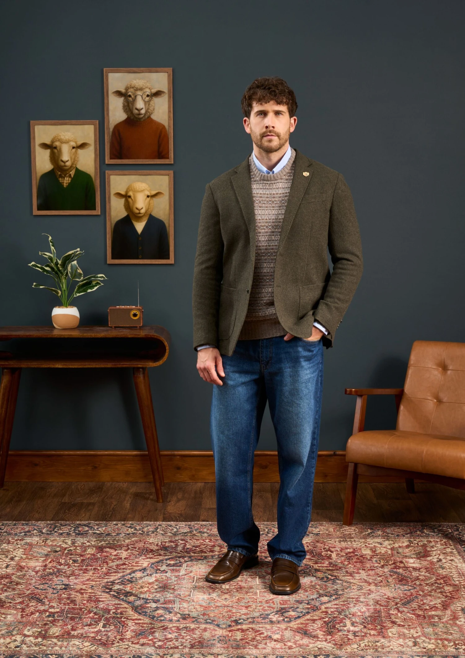 Richmond Men's Knitted Blazer In Olive 4 Richmond Men's Knitted Blazer In Olive - Image 4