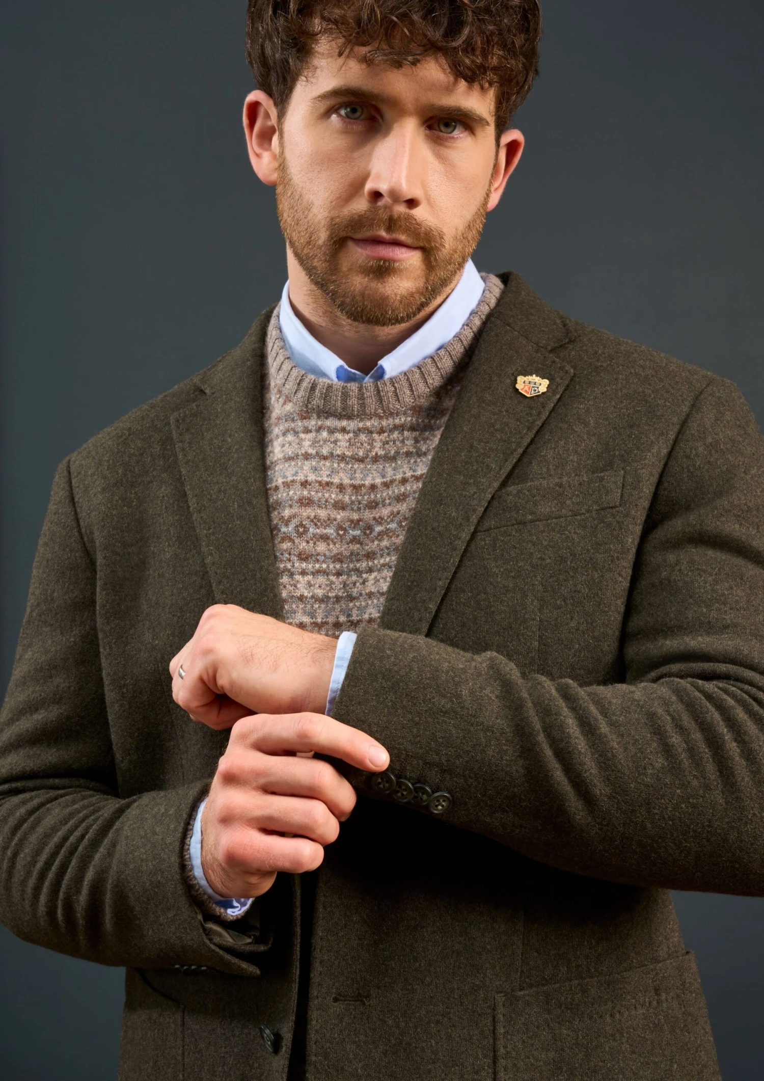 Richmond Men's Knitted Blazer In Olive 2 Richmond Men's Knitted Blazer In Olive - Image 2