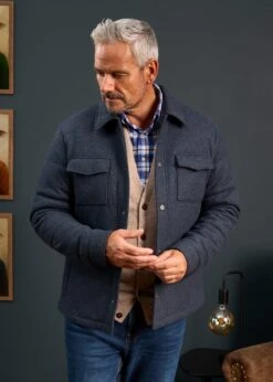 Richmond Men's Knitted Quilted Shacket In Navy