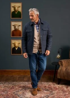 Richmond Men's Knitted Quilted Shacket In Navy 8 Richmond Men's Knitted Quilted Shacket In Navy -Alan Paine Fashion Store Mens Knitted Quilted Shacket Navy 3