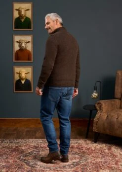 Aberfoyle Men's Lambswool Cable Front Zip Mock Neck In Cocoa 11 Aberfoyle Men's Lambswool Cable Front Zip Mock Neck In Cocoa -Alan Paine Fashion Store Mens Lambswool Cable Front Zip Mock Neck Jumper Brown 4 e1c07fcf 8ff4 4601 9341 44db8598e142