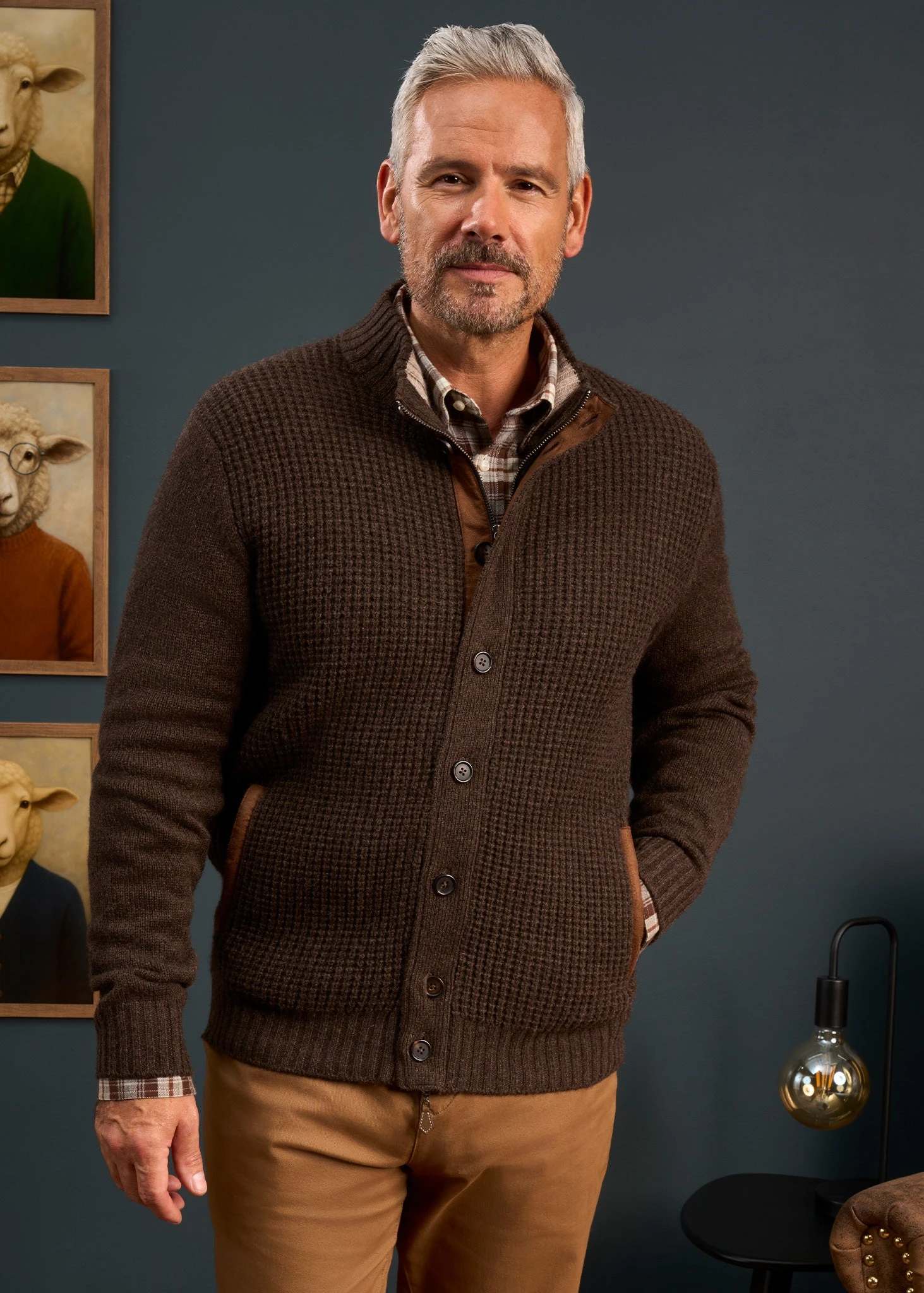 Duchally Men's Waffle Stitch Wool Jacket Cocoa 2 Duchally Men's Waffle Stitch Wool Jacket Cocoa - Image 2