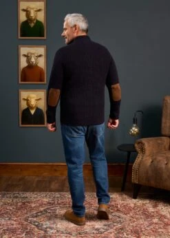 Duchally Men's Waffle Stitch Wool Jacket Navy -Alan Paine Fashion Store Mens Lambswool Cable Front Zip Mock Neck Jumper Navy 2 4f5a1a4f 6939 4e71 81b3 6ae41a06c65e