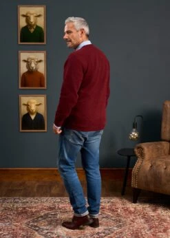 Cornwall Lambswool Cardigan In Red Velvet - Classic Fit 9 Cornwall Lambswool Cardigan In Red Velvet - Classic Fit -Alan Paine Fashion Store Mens Lambswool Cardigan Bordeaux 3