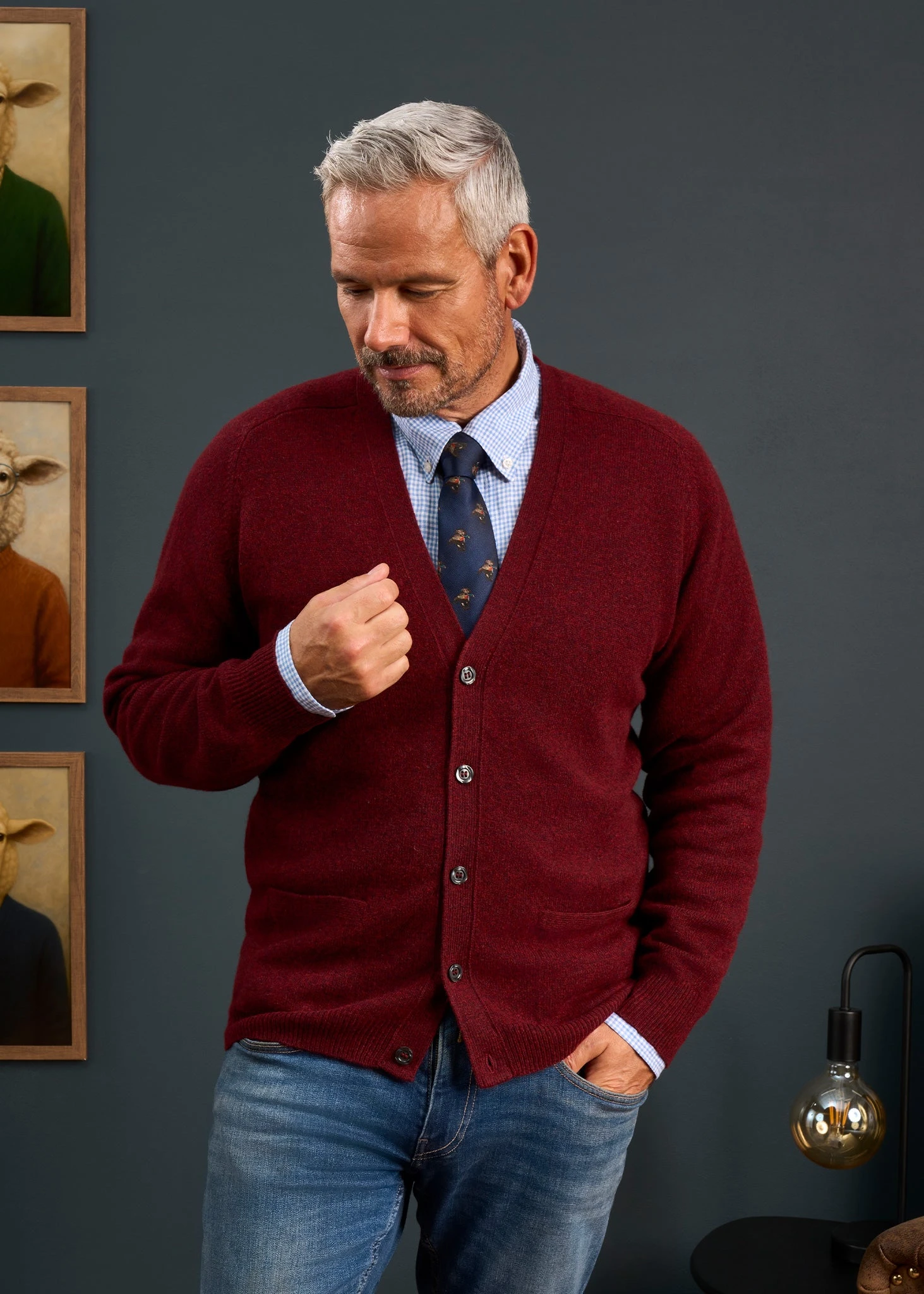 Cornwall Lambswool Cardigan In Red Velvet - Classic Fit 2 Cornwall Lambswool Cardigan In Red Velvet - Classic Fit - Image 2