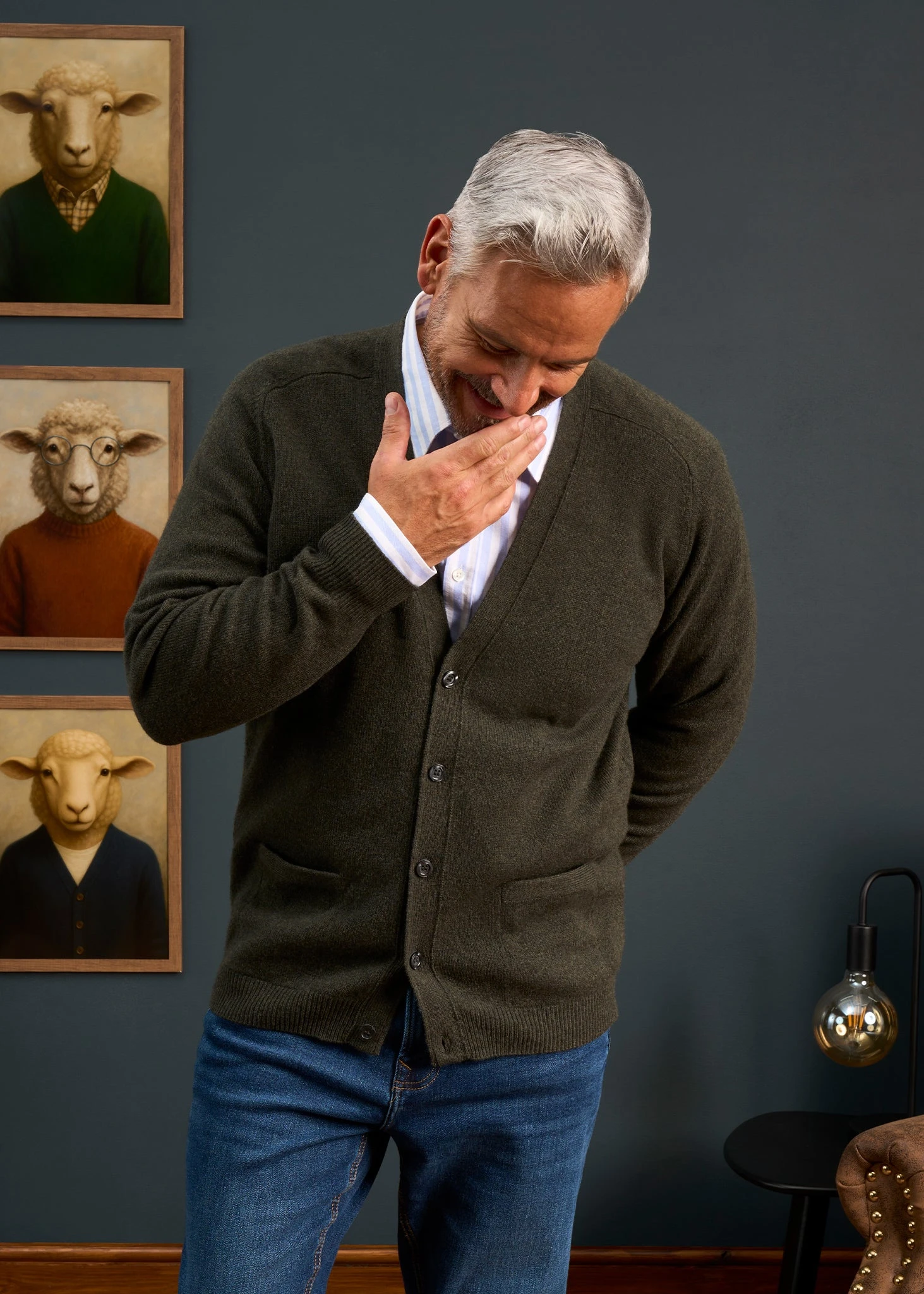 Cornwall Lambswool Cardigan In Seaweed - Classic Fit 3 Cornwall Lambswool Cardigan In Seaweed - Classic Fit - Image 3