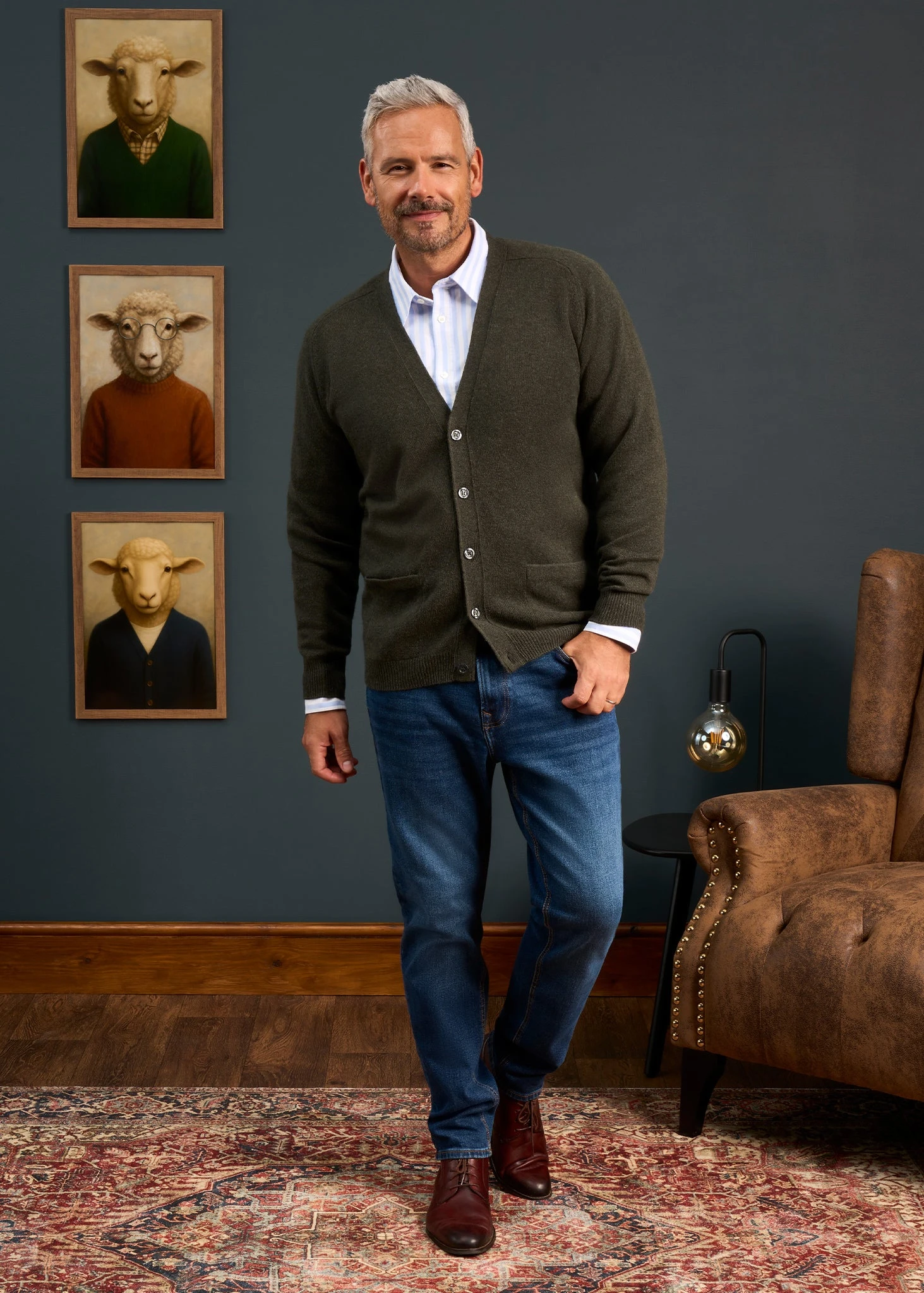 Cornwall Lambswool Cardigan In Seaweed - Classic Fit 2 Cornwall Lambswool Cardigan In Seaweed - Classic Fit - Image 2