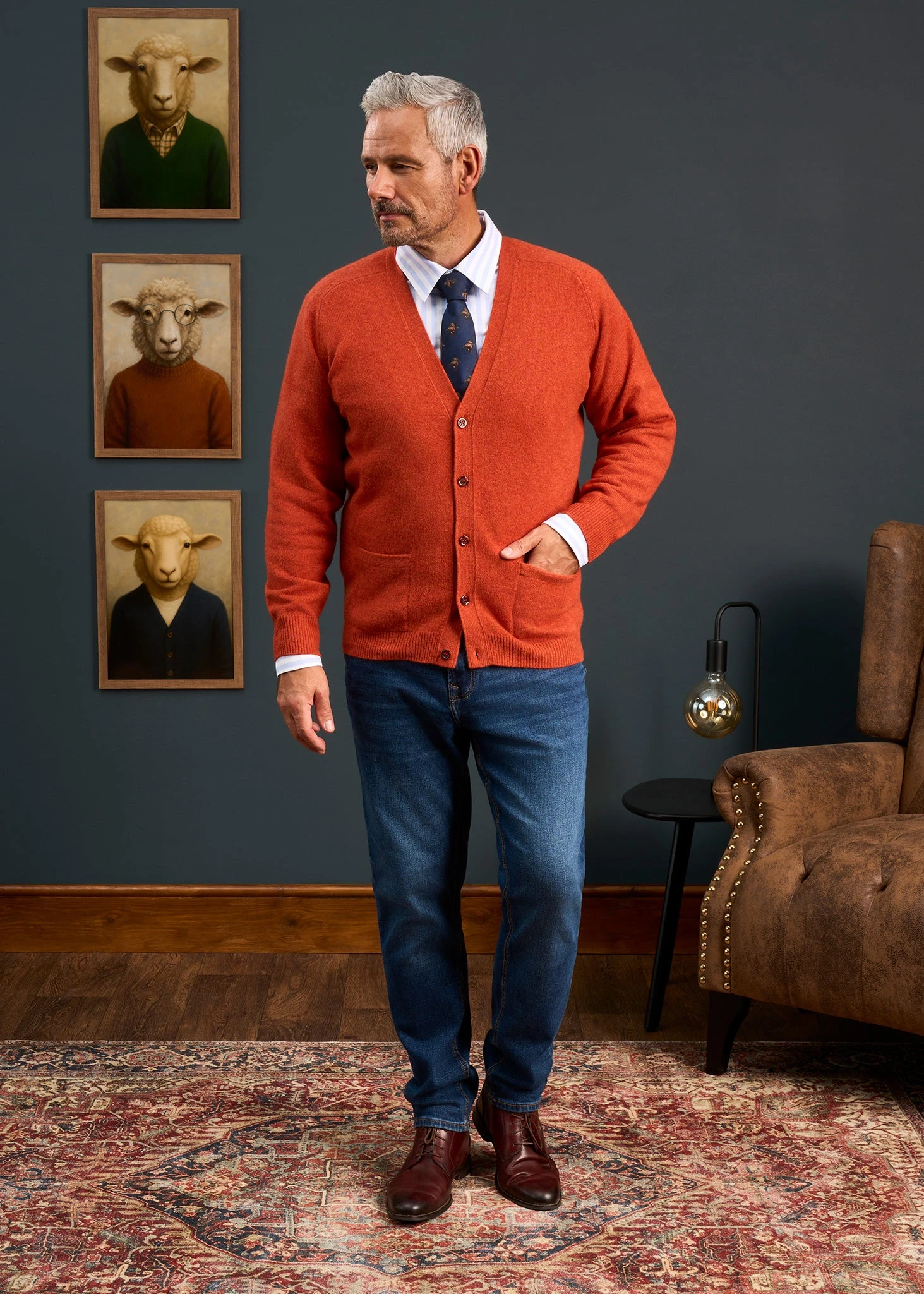 Cornwall Lambswool Cardigan In Ember - Classic Fit 3 Cornwall Lambswool Cardigan In Ember - Classic Fit - Image 3