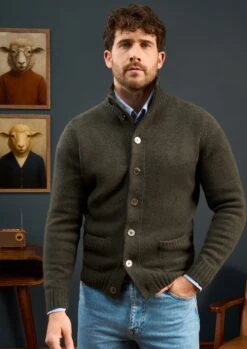 Landford Men's Lambswool Buttoned Jumper In Seaweed - Regular Fit 9 Landford Men's Lambswool Buttoned Jumper In Seaweed - Regular Fit -Alan Paine Fashion Store Mens Lambswool Mock Neck Jumper Green