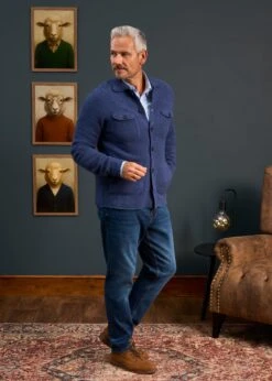 Ferndale Men's Knitted Lambswool Shirt In Rhapsody - Regular Fit 10 Ferndale Men's Knitted Lambswool Shirt In Rhapsody - Regular Fit -Alan Paine Fashion Store Mens Lambswool Overshirt Blue 4