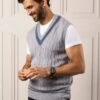 Grafton Men's Merino Wool Cable Cricket Jumper In Light Grey Mix - Regular Fit