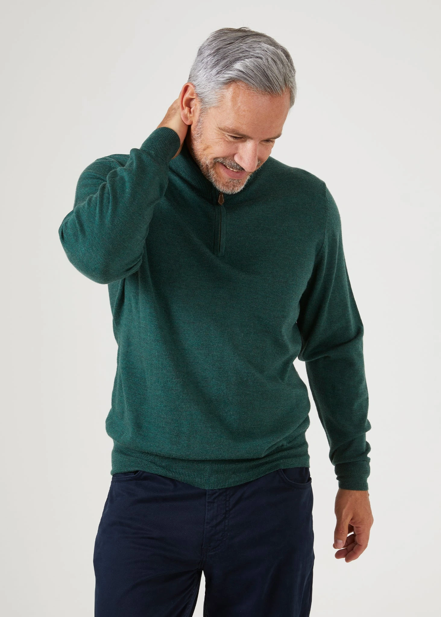 Barton Merino Wool 1/4 Zip Mock Jumper In Hunter - Regular Fit 3 Barton Merino Wool 1/4 Zip Mock Jumper In Hunter - Regular Fit - Image 3