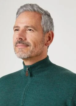 Barton Merino Wool 1/4 Zip Mock Jumper In Hunter - Regular Fit 11 Barton Merino Wool 1/4 Zip Mock Jumper In Hunter - Regular Fit -Alan Paine Fashion Store Mens Merino Wool Half Zip Jumper Hunter 3