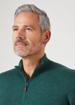 Barton Merino Wool 1/4 Zip Mock Jumper In Hunter - Regular Fit 12 Barton Merino Wool 1/4 Zip Mock Jumper In Hunter - Regular Fit -Alan Paine Fashion Store Mens Merino Wool Half Zip Jumper Hunter 4