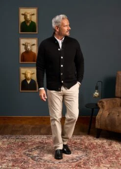 Landford Men's Lambswool Buttoned Jumper In Black - Regular Fit 6 Landford Men's Lambswool Buttoned Jumper In Black - Regular Fit -Alan Paine Fashion Store Mens Mock Neck Lambswool Jumper Black 1