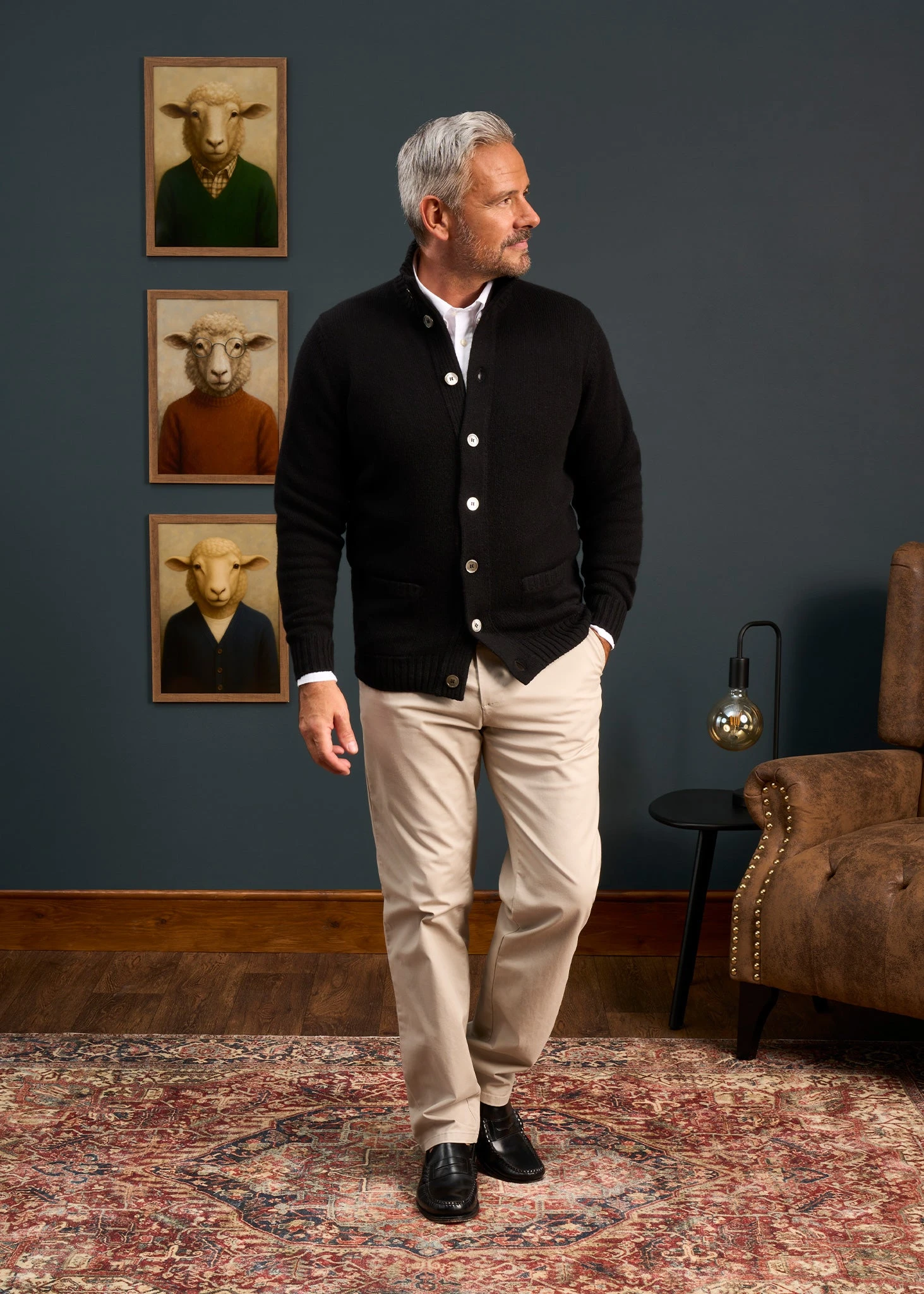 Landford Men's Lambswool Buttoned Jumper In Black - Regular Fit 3 Landford Men's Lambswool Buttoned Jumper In Black - Regular Fit - Image 3