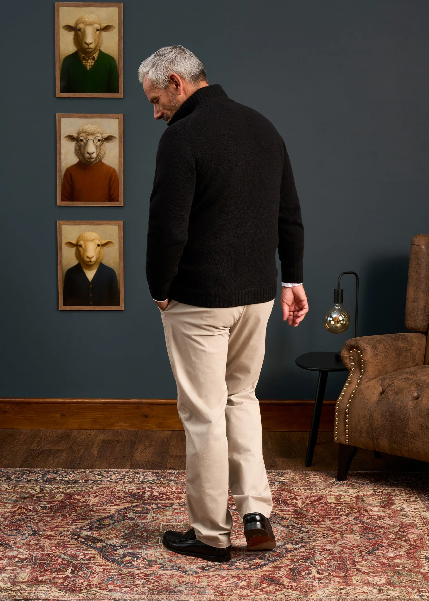 Landford Men's Lambswool Buttoned Jumper In Black - Regular Fit 4 Landford Men's Lambswool Buttoned Jumper In Black - Regular Fit - Image 4