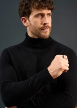 Petersham Men's Geelong Wool Roll Neck In Black -Alan Paine Fashion Store Mens Roll Neck Jumper Black 1