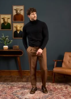 Petersham Men's Geelong Wool Roll Neck In Black -Alan Paine Fashion Store Mens Roll Neck Jumper Black 2