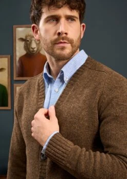 Kinloch Men's Shetland Wool Cardigan In Scots Pine 9 Kinloch Men's Shetland Wool Cardigan In Scots Pine -Alan Paine Fashion Store Mens Shetland Cardigan Brown 3