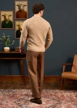 Kinloch Men's Shetland Wool Cardigan In Pale Oak -Alan Paine Fashion Store Mens Shetland Cardigan Cream Brown Oat 3