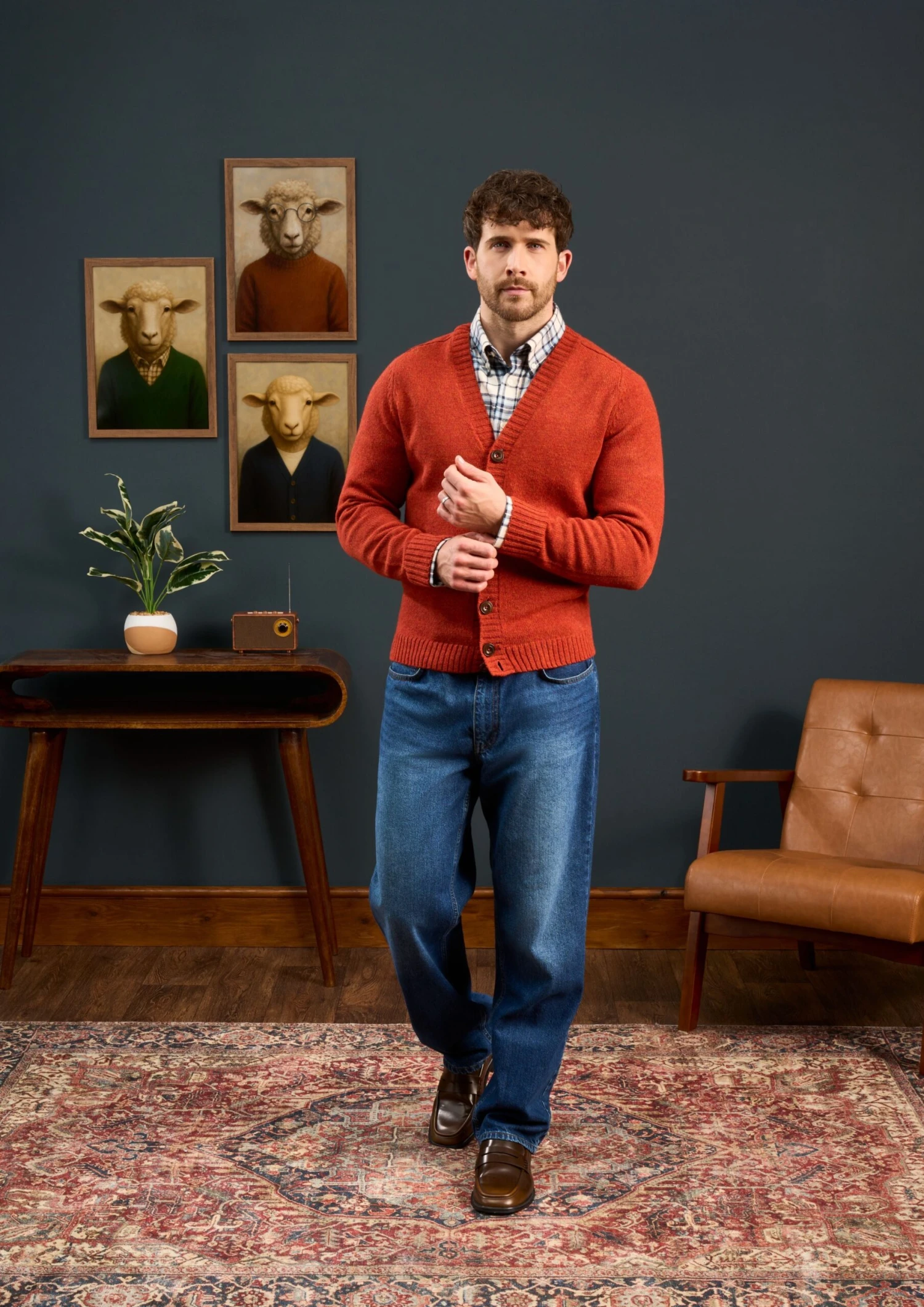 Kinloch Men's Shetland Wool Cardigan In Saffron 3 Kinloch Men's Shetland Wool Cardigan In Saffron - Image 3