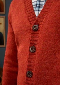 Kinloch Men's Shetland Wool Cardigan In Saffron 8 Kinloch Men's Shetland Wool Cardigan In Saffron -Alan Paine Fashion Store Mens Shetland Wool Cardigan Orange 3