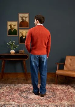 Kinloch Men's Shetland Wool Cardigan In Saffron 9 Kinloch Men's Shetland Wool Cardigan In Saffron -Alan Paine Fashion Store Mens Shetland Wool Cardigan Orange 4