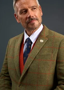 Combrook Men's Tweed Sports Blazer In Reed - Regular Fit -Alan Paine Fashion Store Mens Tweed Blazer Green Red Check Combrook 1