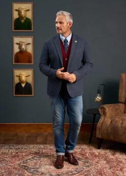 Richmond Men's Knitted Blazer In Navy -Alan Paine Fashion Store Mens Tweed Blue Blazer Surrey 1