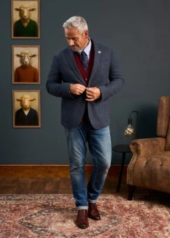 Richmond Men's Knitted Blazer In Navy -Alan Paine Fashion Store Mens Tweed Blue Blazer Surrey 2