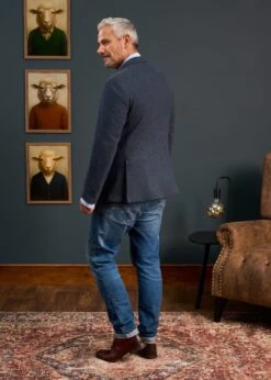 Richmond Men's Knitted Blazer In Navy -Alan Paine Fashion Store Mens Tweed Blue Blazer Surrey 3