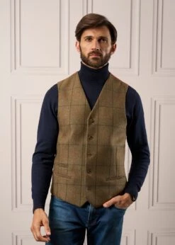Combrook Men's Tweed Lined-Back Waistcoat In Thyme - Regular Fit 7 Combrook Men's Tweed Lined-Back Waistcoat In Thyme - Regular Fit -Alan Paine Fashion Store Mens Tweed Waistcoat Combrook Thyme 1