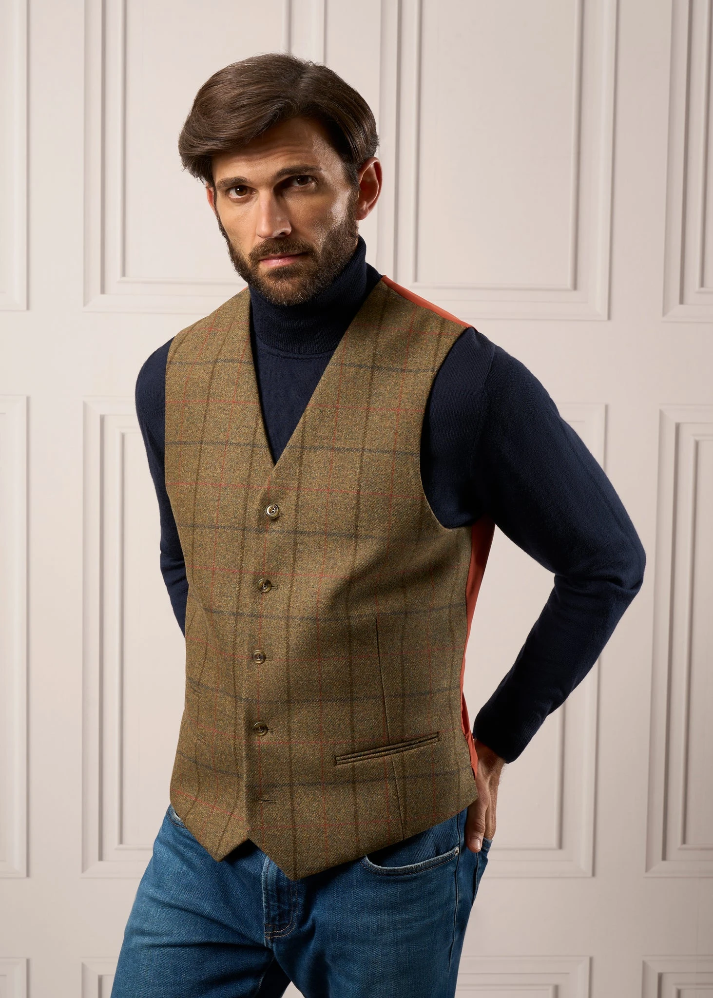 Combrook Men's Tweed Lined-Back Waistcoat In Thyme - Regular Fit 4 Combrook Men's Tweed Lined-Back Waistcoat In Thyme - Regular Fit - Image 4