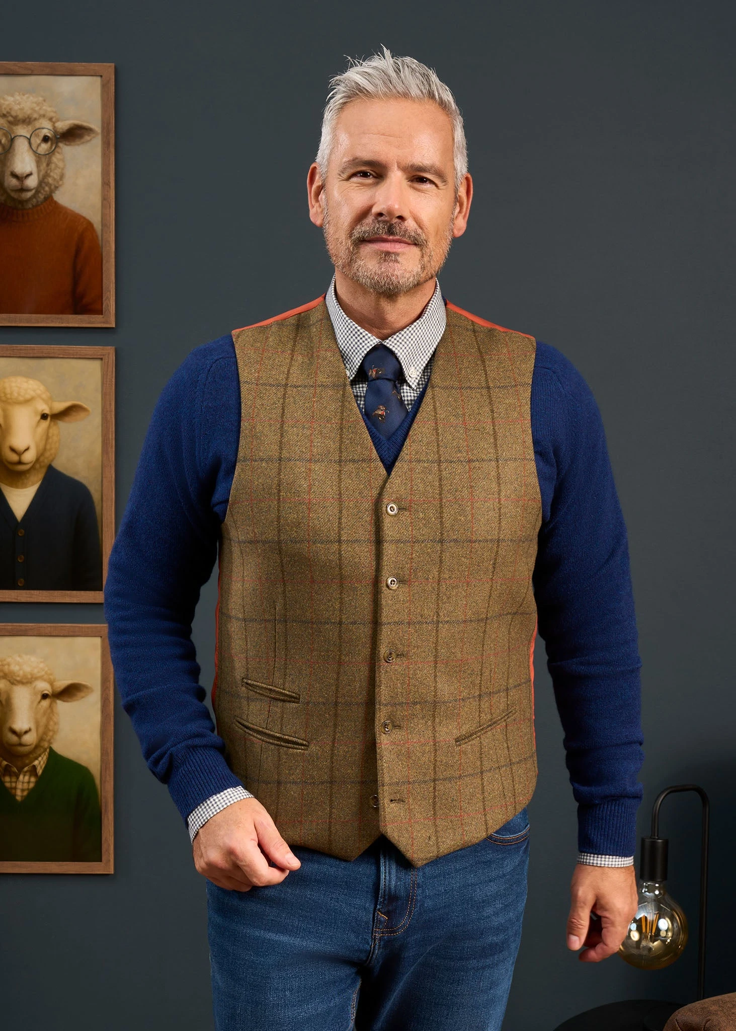 Combrook Men's Tweed Lined-Back Waistcoat In Thyme - Regular Fit 2 Combrook Men's Tweed Lined-Back Waistcoat In Thyme - Regular Fit - Image 2