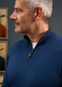 Barton Merino Wool 1/4 Zip Mock Jumper In Indigo - Regular Fit -Alan Paine Fashion Store Merino Wool Half Zip Jumper Indig1