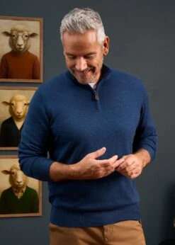 Barton Merino Wool 1/4 Zip Mock Jumper In Indigo - Regular Fit -Alan Paine Fashion Store Merino Wool Half Zip Jumper Indigo 2
