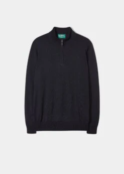 Barton Merino Wool 1/4 Zip Mock Jumper In Dark Navy - Regular Fit
