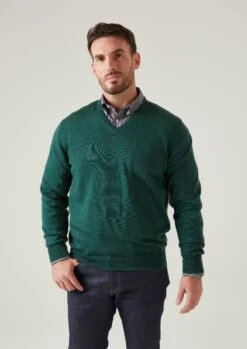 Millbreck Merino Wool Jumper In Hunter - Regular Fit -Alan Paine Fashion Store Millbreck Men s Merino Wool Jumper In Regular Fit Hunter 5