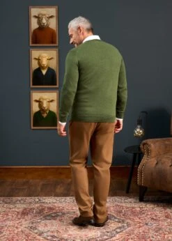 Millbreck Men's Merino Wool Jumper In Forest - Regular Fit -Alan Paine Fashion Store Millbreck Mens Merino Wool Vee Neck Forest 4