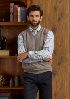 Norfolk Men's Lambswool Slipover In Vole - Classic Fit -Alan Paine Fashion Store Nofolk Lambswool Slipover Vole 3