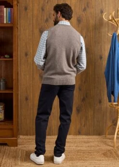 Norfolk Men's Lambswool Slipover In Vole - Classic Fit -Alan Paine Fashion Store Nofolk Lambswool Slipover Vole 4