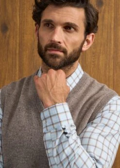 Norfolk Men's Lambswool Slipover In Vole - Classic Fit -Alan Paine Fashion Store Nofolk Lambswool Slipover Vole 5