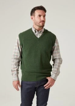 Norfolk Lambswool Slipover In Rosemary - Classic Fit -Alan Paine Fashion Store Norfolk Mens Lambswool Slipover In Rosemary Classic Fit 3