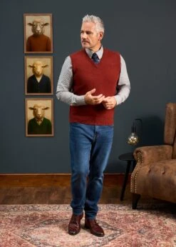 Norfolk Men's Lambswool Slipover In Sienna - Classic Fit -Alan Paine Fashion Store Norfolk Mens Lambswool Slipover Sienna 5