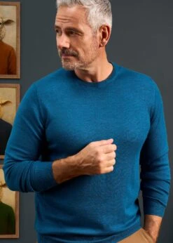 Radstone Men's Merino Wool Jumper In Bottle Blue - Regular Fit -Alan Paine Fashion Store RADSTONE CREW NECK BOTTLE BLUE 02
