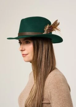 Richmond Ladies Felt Hat With Feather In Bottle 5 Richmond Ladies Felt Hat With Feather In Bottle -Alan Paine Fashion Store Richmond Felt Hat Green Feather 1