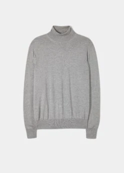 Linton Merino Wool Roll Neck Jumper In Light Grey Mix - Regular Fit