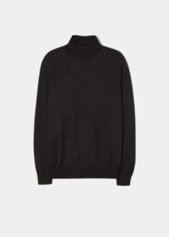 Linton Merino Wool Roll Neck Jumper In Black - Regular Fit
