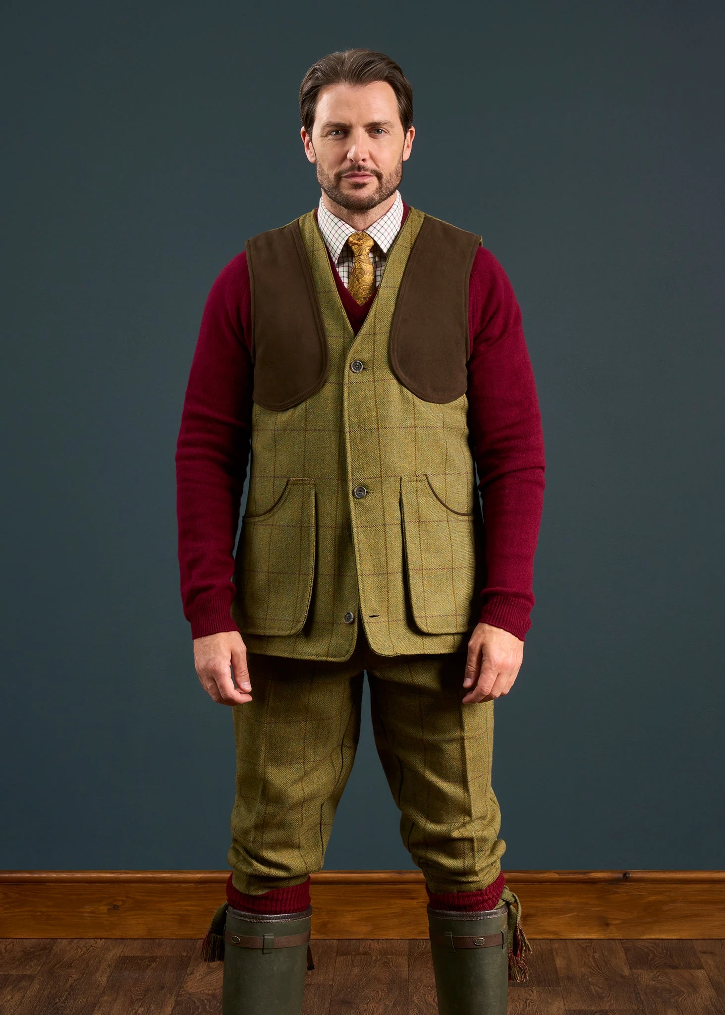 Rutland Men's Tweed Shooting Waistcoat In Lichen - Shooting Fit 2 Rutland Men's Tweed Shooting Waistcoat In Lichen - Shooting Fit - Image 2